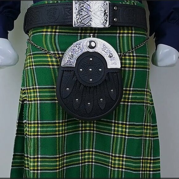 Traditional Men Kilt Sporran Highlander Leather Black Highlander Sporran NEW - Picture 7 of 7